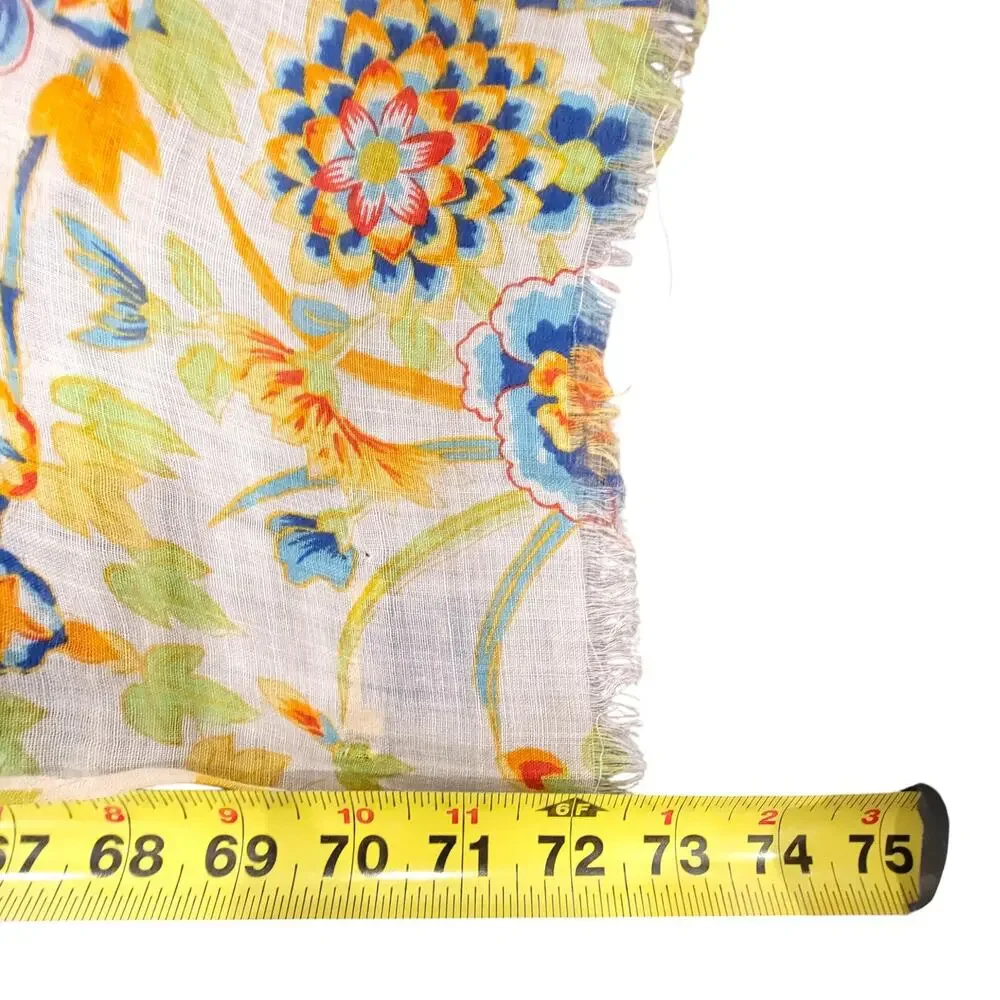 Polo Ralph Lauren Scarf Wrap Floral Botanical Ramie Lightweight Sheer Fringe